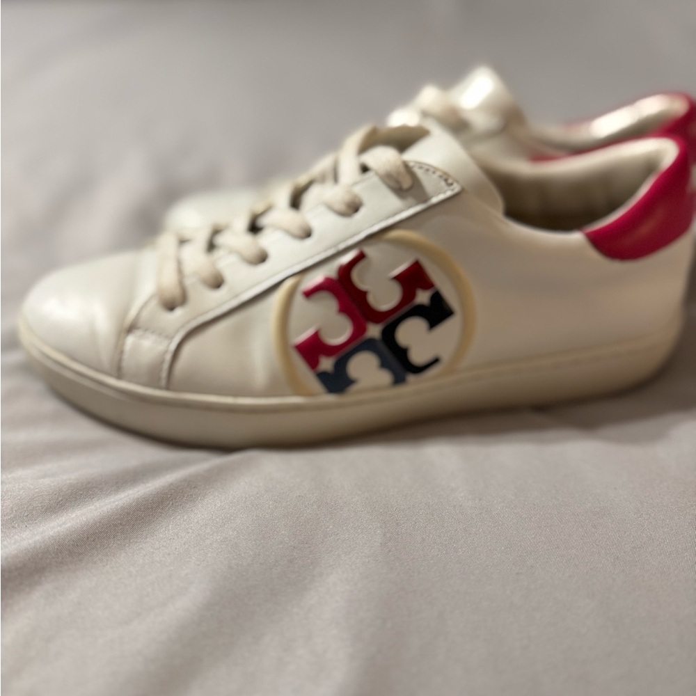 Tory Burch White Sneakers with Pink and Blue Logo